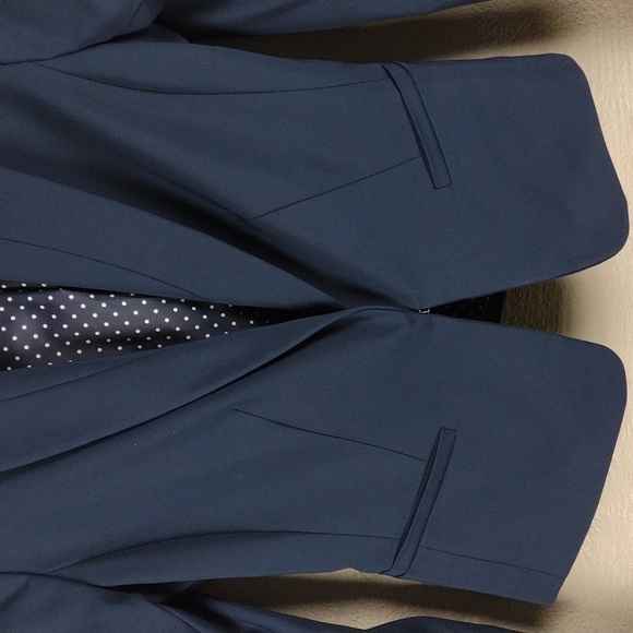 Ann Taylor Blue One Notched Collar Hook Front Long Sleeve Peplum Blazer Jacket - Picture 3 of 16